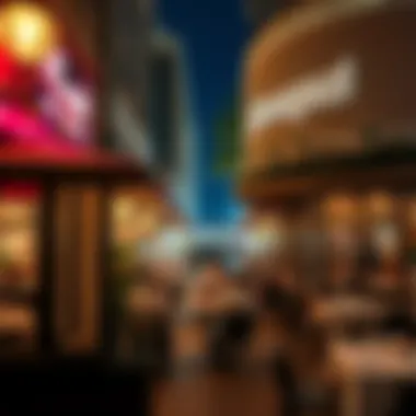 A bustling evening scene outside Al Magazi with diners enjoying their meals