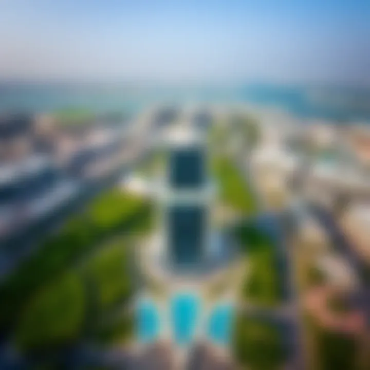 Aerial view of Al Safa Tower surrounded by lush greenery and urban developments