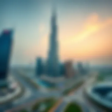 Panoramic image of Sheikh Zayed Road featuring Al Safa Tower