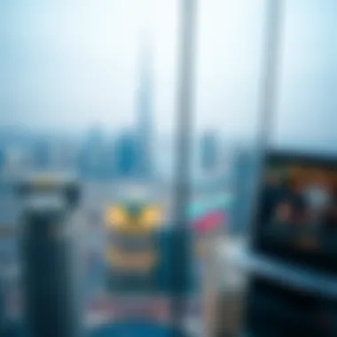 Panoramic view of Dubai's skyline from Al Sima Tower, emphasizing its strategic location