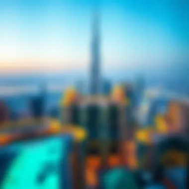 Breathtaking view from a balcony in Burj Khalifa, highlighting the Dubai skyline