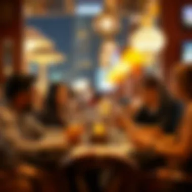 Group of friends enjoying a lively dining experience