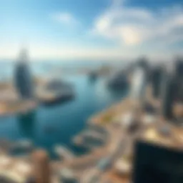 A stunning panoramic view of Dubai Harbour showcasing its architectural marvels