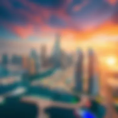 An aerial view of Dubai Marina highlighting its modern skyline and vibrant atmosphere