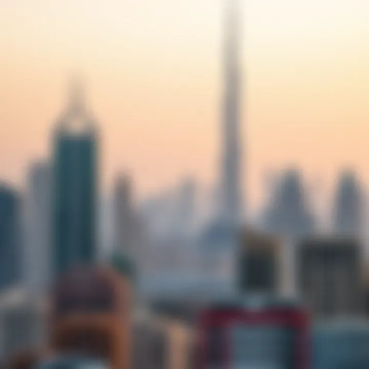 A panoramic skyline view of Dubai featuring Al Saqran Tower as a prominent landmark