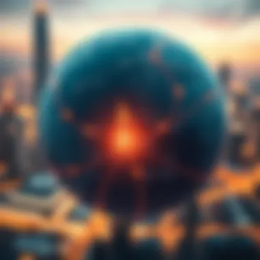 Globe depicting international trade routes with Dubai as a central node