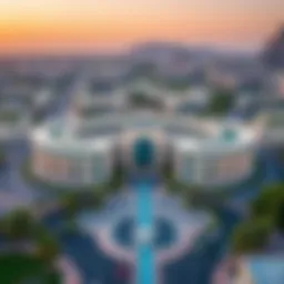 Aerial view of Al Khail Gate showcasing its modern architecture and lush surroundings