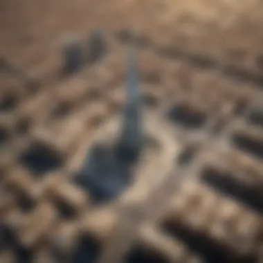 Aerial view of Al Barsha district with Bahwan Tower as a focal point