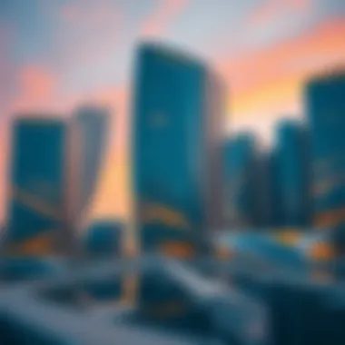 Futuristic office buildings representing technological innovation