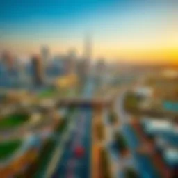Aerial view showcasing the E11 road weaving through Dubai's skyline