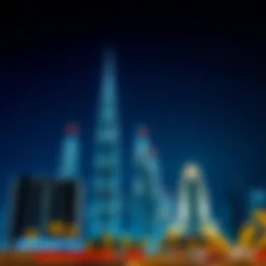 Illuminated Nightscape of Jumeirah Lake Towers Stunning night view of Jumeirah Lake Towers illuminated against a starry sky