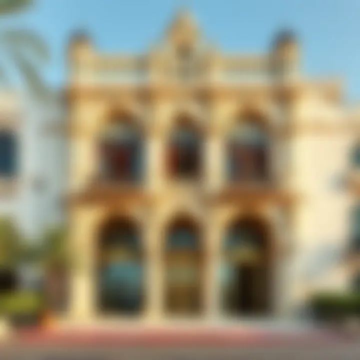 The ornate façade of Leerbach Palace reflecting Dubai's rich cultural heritage