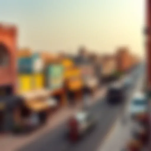 A panoramic view showcasing Lootah Avenue's bustling streets filled with shops and cafes