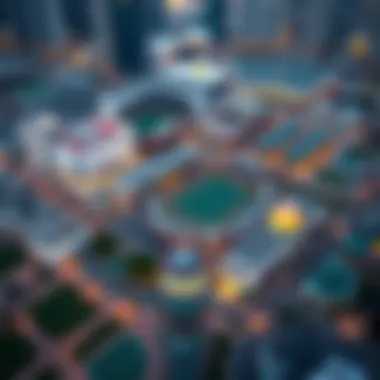 Aerial view of Sports City with surrounding sports facilities