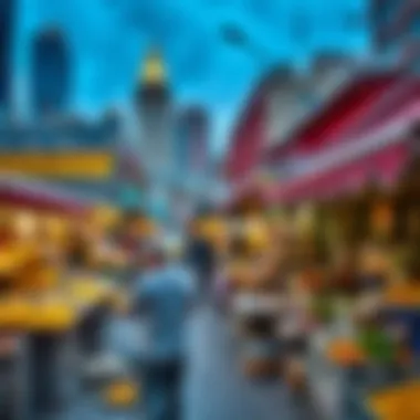 A vibrant market scene reflecting cultural diversity in an international city