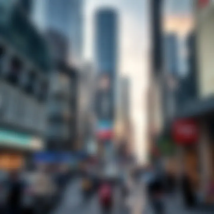 A business district bustling with activity, symbolizing economic vitality