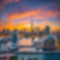 Stunning skyline view of Dubai Marina at sunset