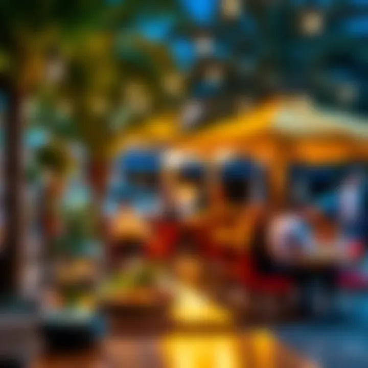 A vibrant outdoor dining scene in Jumeirah Village Triangle with diverse cuisines