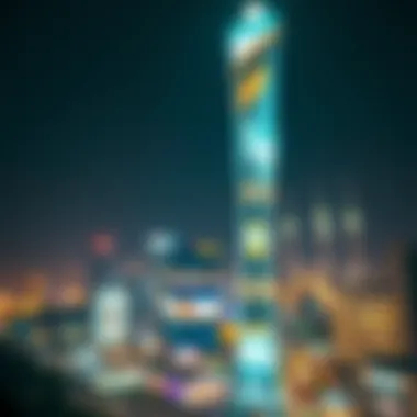 Nastaran Tower at Night Nastaran Tower illuminated at night showcasing its modern design