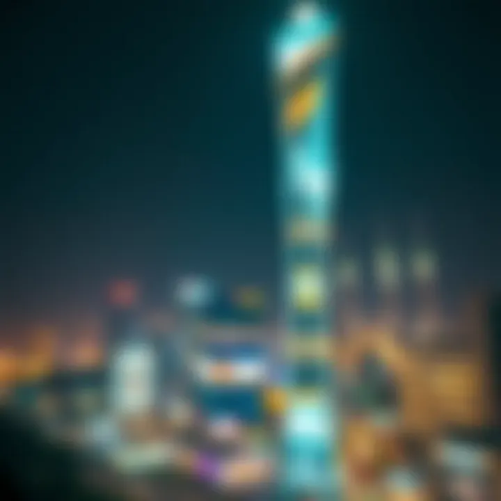 Nastaran Tower at Night Nastaran Tower illuminated at night showcasing its modern design