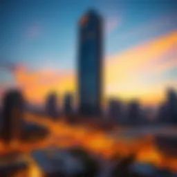 Stunning view of Riah Towers at sunset