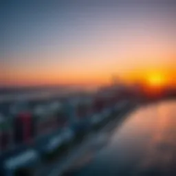 Stunning skyline view of International City at sunset