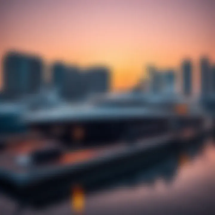The luxurious yacht dock at Tiger Tower Marina during sunset