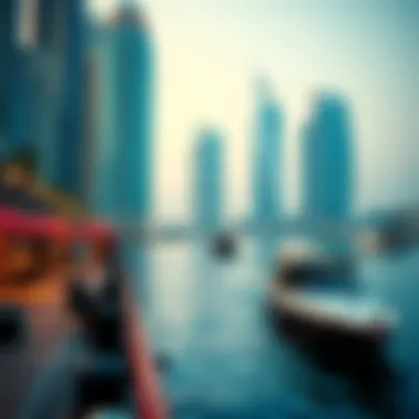 Vibrant waterfront at Dubai Harbour Marina with boats and activities