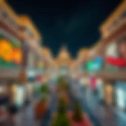 A panoramic view of Wasl Village Retail Center showcasing its architectural grandeur and vibrant atmosphere