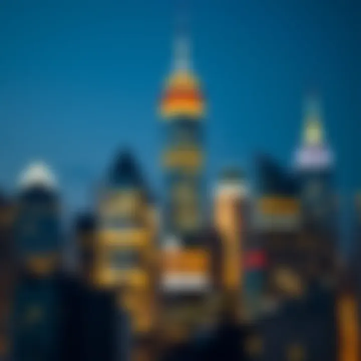 A night view of the World Trade Centre illuminated, symbolizing resilience and strength