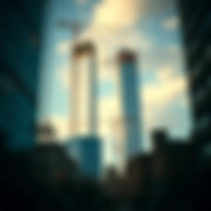 Historical image depicting the original Twin Towers during their construction phase